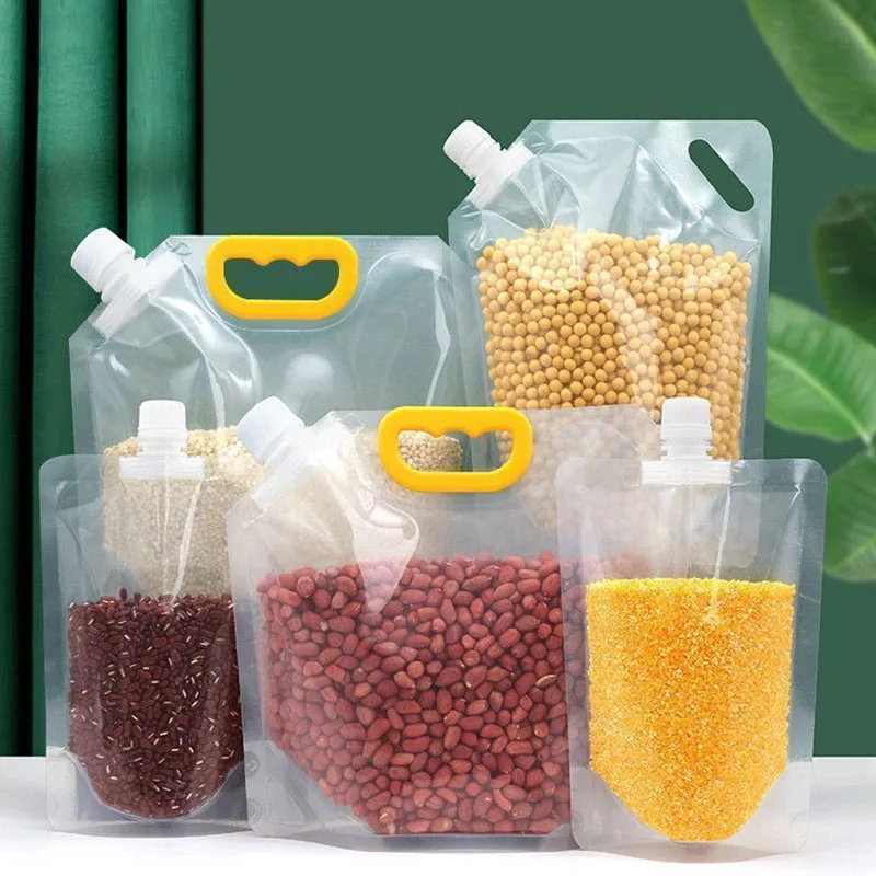 

5/10pcs Stand Up Seal Bag With Funnel Refillable Plastic Bag Spout Pouch for Juice Milk Coffee Food Bean Cereals Storage Bags
