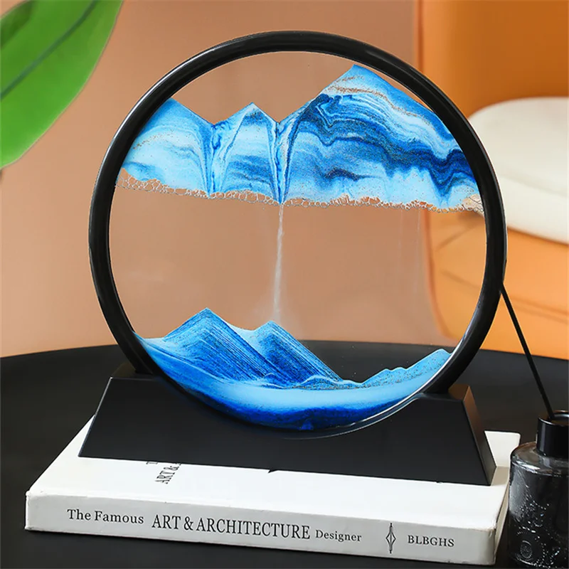 

12 Inch Art Painting Deep Sea Sandscape Flowing Sand 3D Moving Sand Art Picture Hourglass Frame Rectangle Round Glass Home Decor