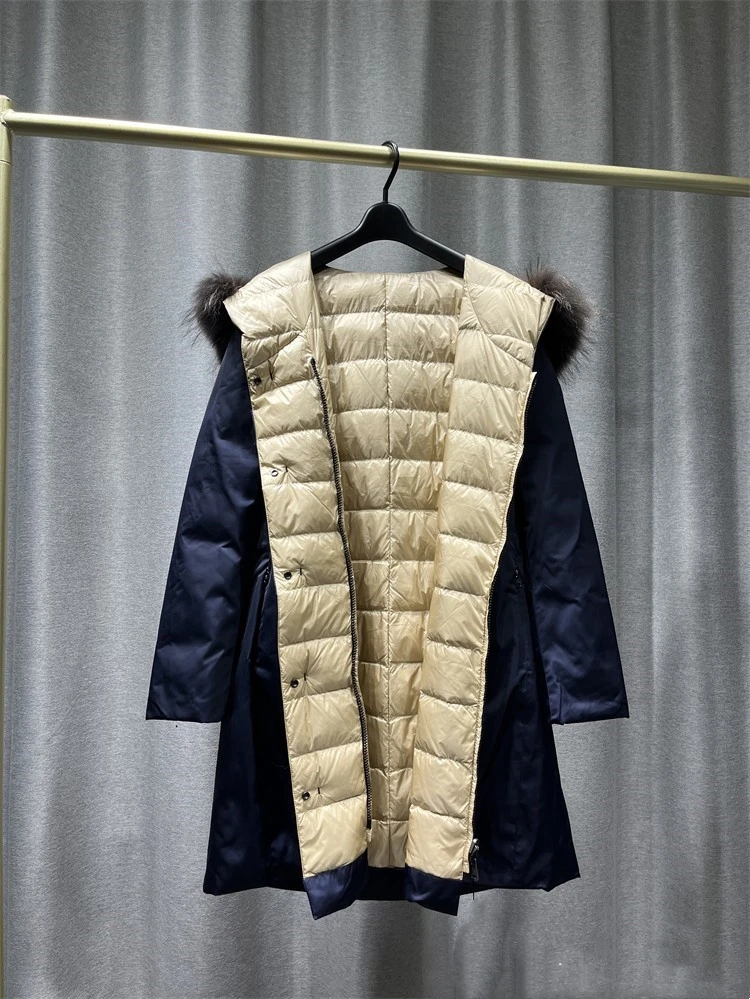 Long Down Coat Women 2022 New Winter Products Casual Solid Color Medium Length Down Jacket Hooded Collar Long Sleeve Zip Placket