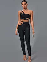 bandage two piece set top and pants 2022 new womens black 2 pece set elegant sexy cut out evening club party set summer outfiits