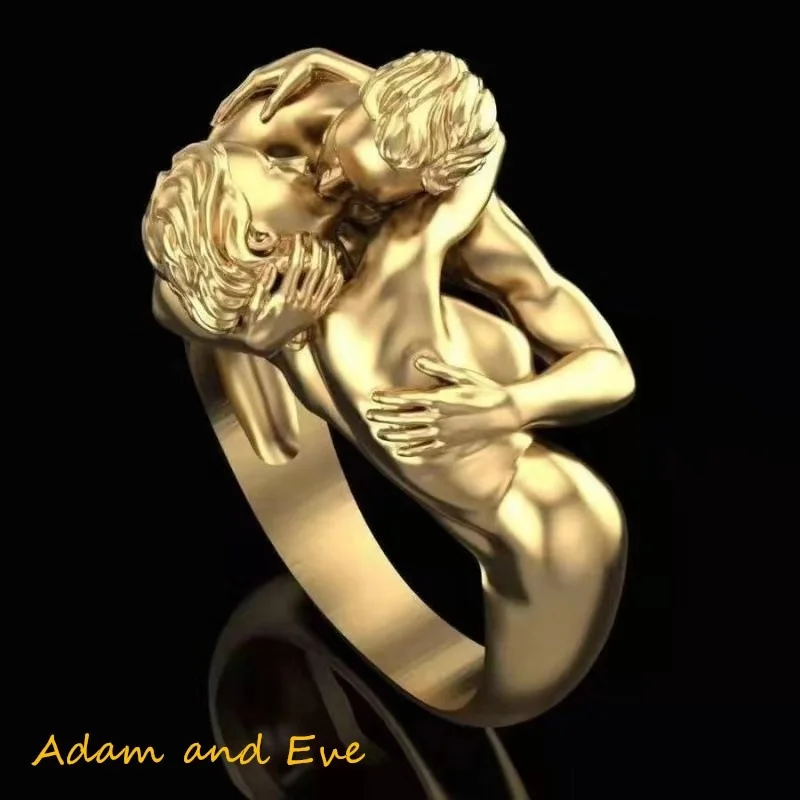 

Vintage Gold Color Adam&Eve Kiss Wedding Rings for Bride Wedding Band Engagement Ring Lover's Gifts Jewelry for Women