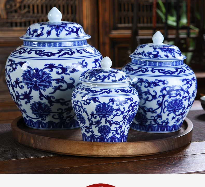 Простой синий и белый фарфор обычное керамическое хранилище с крышкой чайный