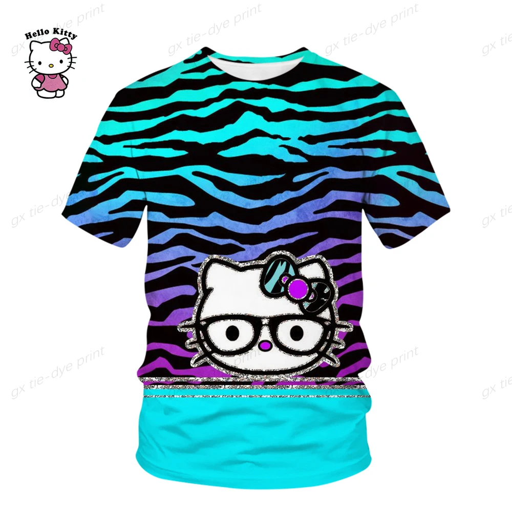 

2023 New Hello Kitty 4t-14t Years Kids T Shirt Cartoon 3D Printed T Shirts Boys Girls Fashion Short Sleeve Tshirts Child Top