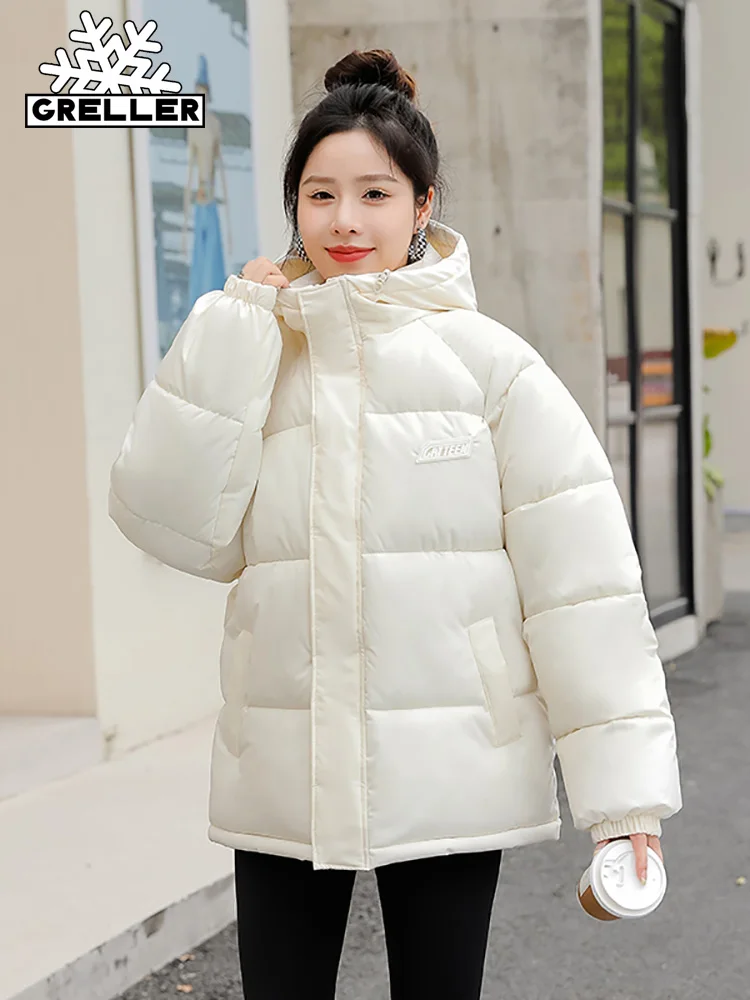 GRELLER Winter Jacket Women Parkas Thicken Warm Coat Women's Hooded Jackets Solid Color Short Parka Coat Women New Streetwear