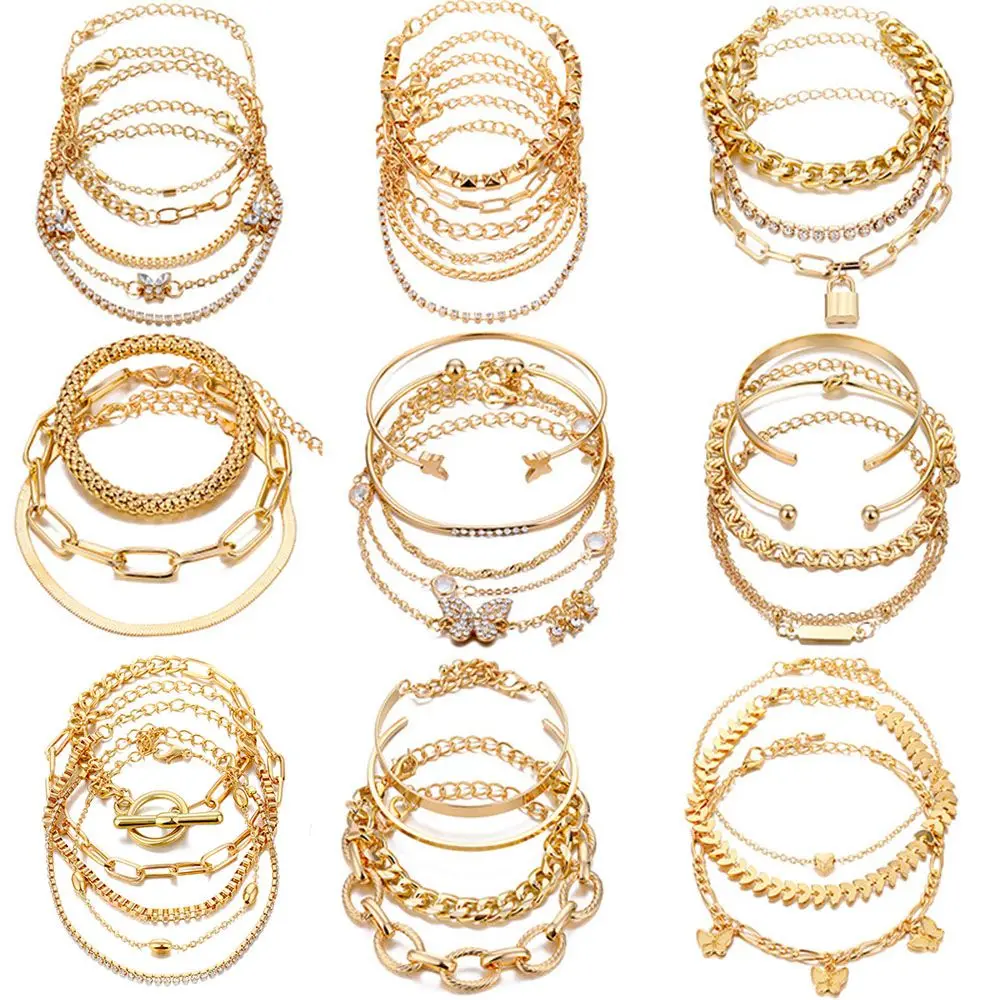 

Модный винтажный набор многослойных браслетов с шармами «сделай сам», женский простой геометрический браслет с пряжкой, универсальный бра...