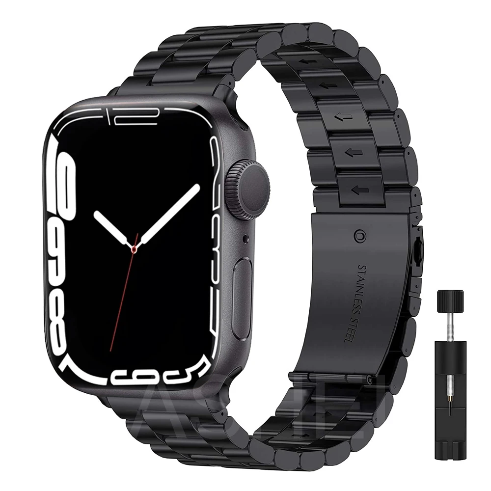 

Браслет из нержавеющей стали для Apple Watch Band 7 45 мм 41 мм 6 SE 5 4 44 мм 40 мм, деловой металлический браслет для iWatch 3 42 мм 38 мм