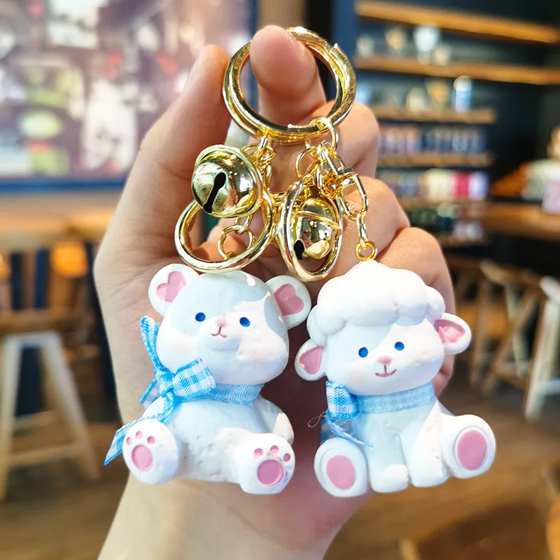 

Cute Cartoon Little White Sheep Bear Resin Keychain Kawaii White Animal Doll Keyring Pendant Girls' Bag Decoration Women Gifts