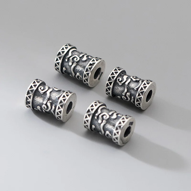 

1pc/lot 925 Sterling Silver Auspicious Cloud Pattern Loose Tube Beads Craftwork Fine S925 Silver Bead Spacer DIY Jewelry Making