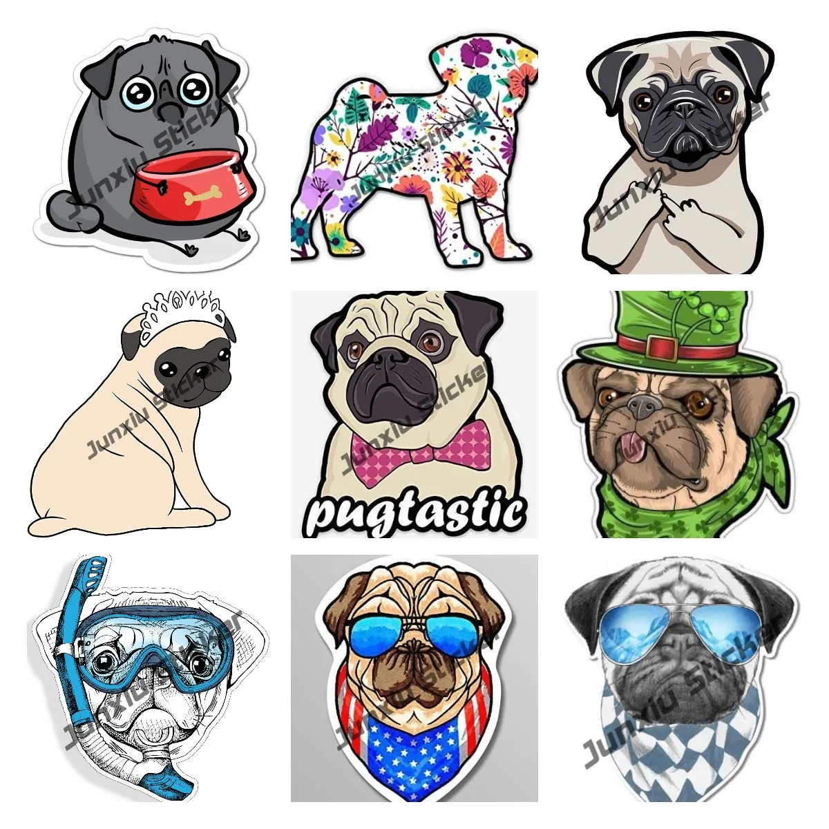 Cute Pug Stickers Funny Pug Dog Cartoon Decals Notebook Laptop Luggage Skateboard Phone DIY Waterproof Sticker Car Accessories