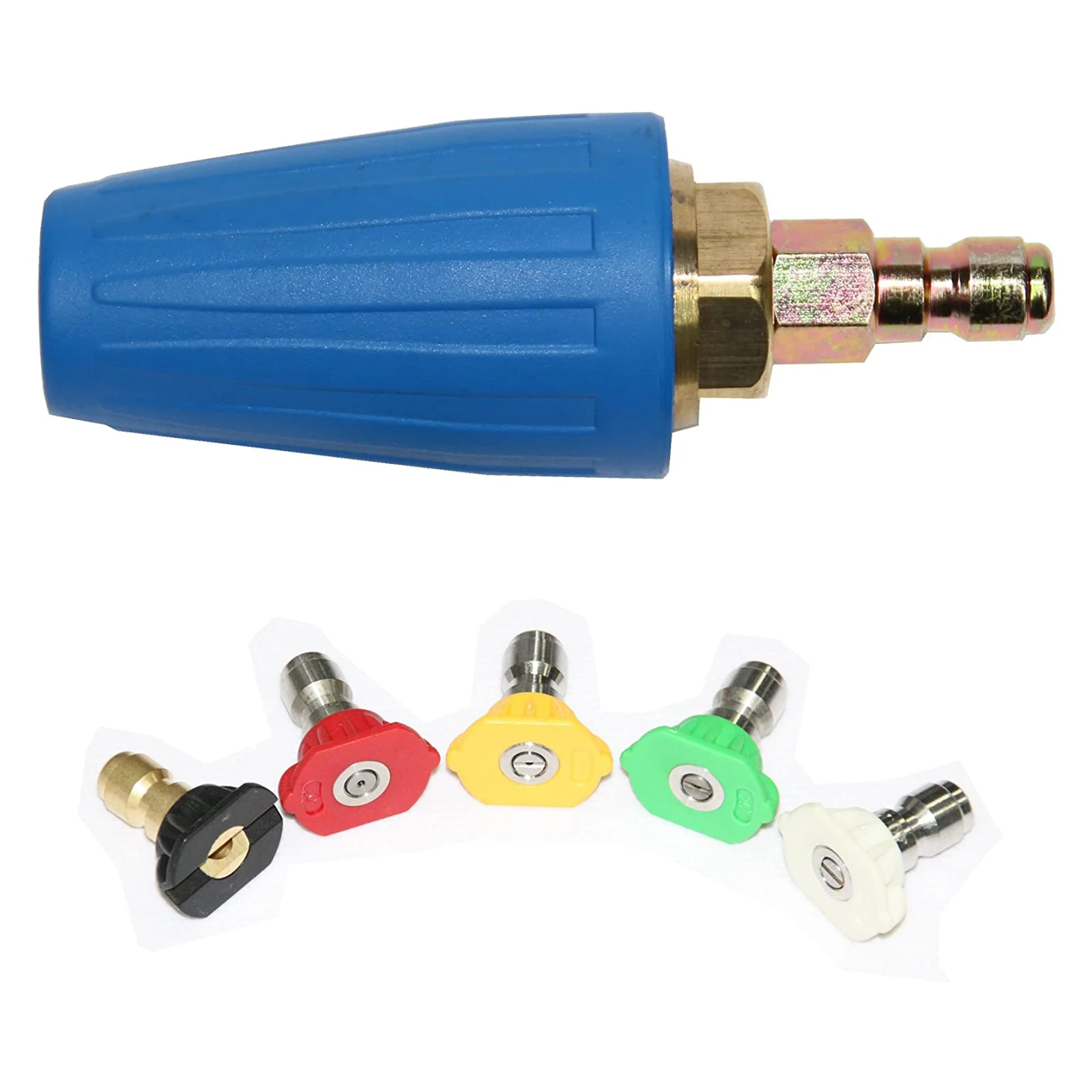 

Турбонасадка для мойки высокого давления 1/4 дюйма, быстрое соединение, вращающаяся турбонасадка с 5 наконечниками, 4000 PSI, 4GMP, отверстие 4,0