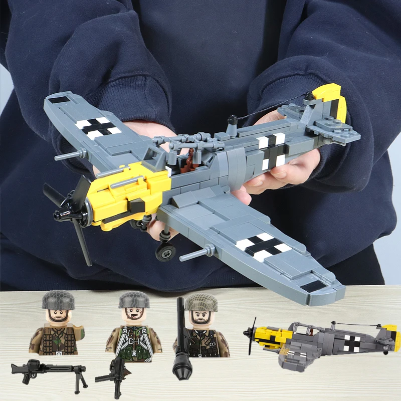 

Moc Military Bf-109 Fighter Aircraft Building Block Germany Figures 101st Airborne Weapon Assemble WW2 Bricks Model Kids Toys