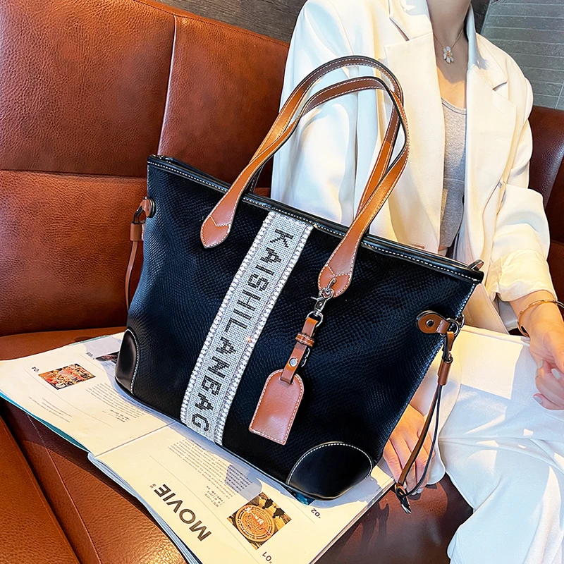 Large Capacity Shopper Bag Tote Real Leather Office Shoulder Bolsas De Mujer Luxury Designer Handbag Female Hobos Trend Ita Bag