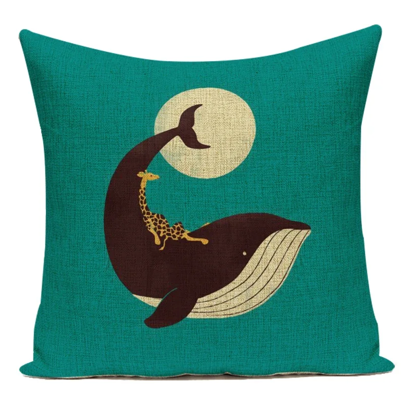 Фото Милые мультяшные полиэстеровые декоративные подушки в скандинавском стиле, животные, кит, рыба, диван, чехол для украшения гостиной №2