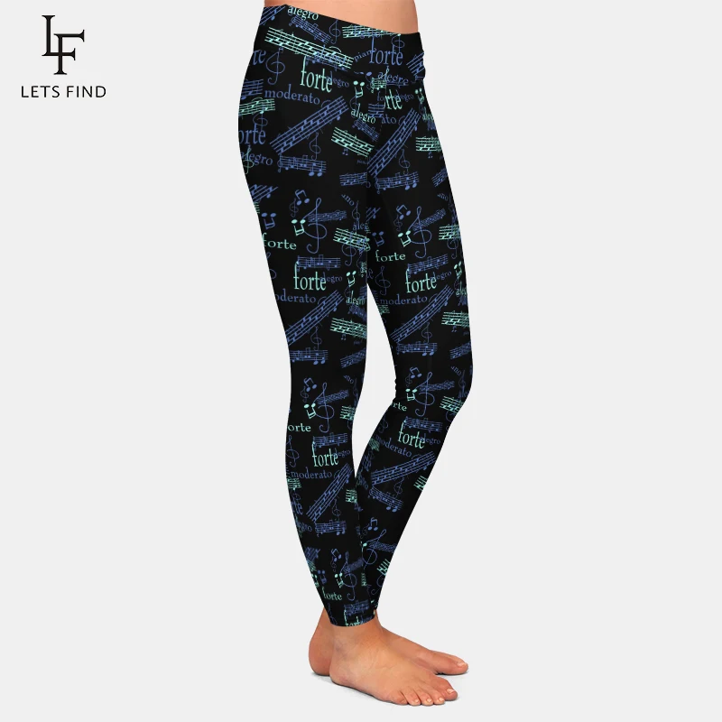 LETSFIND New Arrival Fashion Women Warm Leggings Music Notes Print High Waist Elastic Fitness Pants