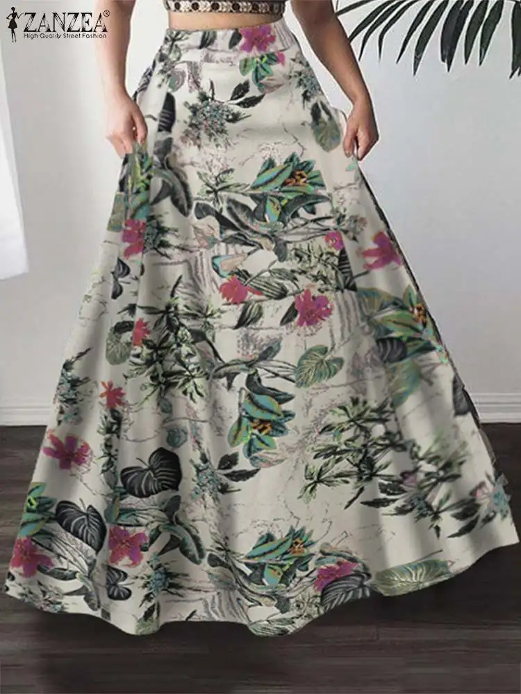 

ZANZEA Casual Elegant Holiday Vintage Maxi Skirt Loose Faldas Saia 2022 Summer Women Floral Print Skirts A-line Loose Long Skirt