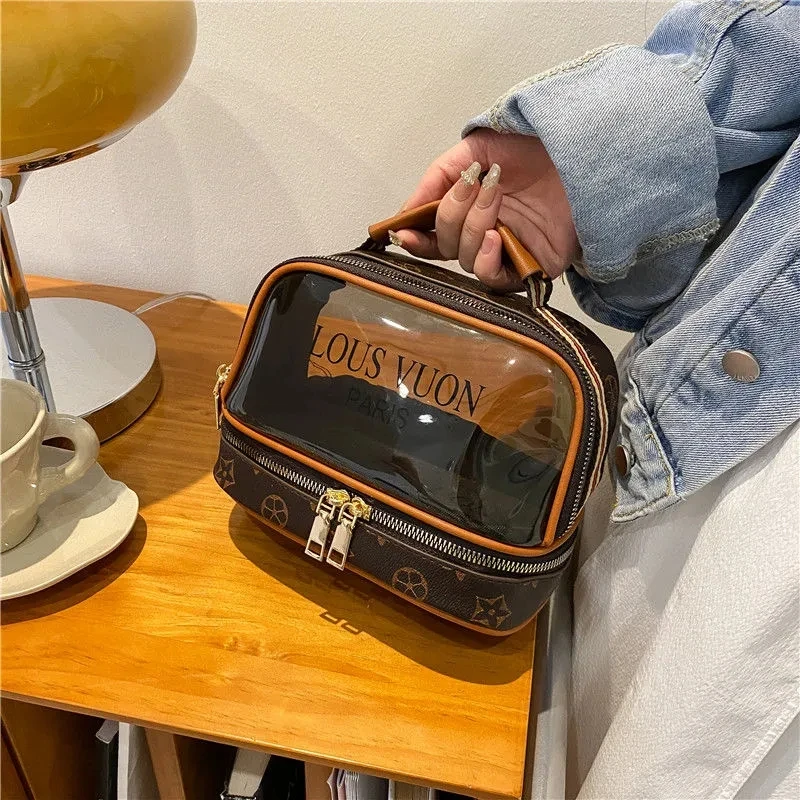 

2022 new women's translucent old flower double-layer cosmetic bag net celebrity with the same fashion and large capacity
