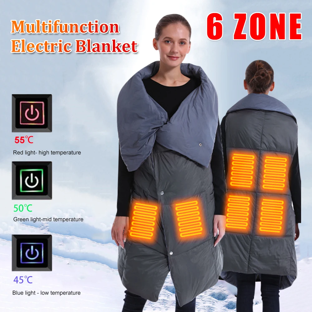 

Electric Heating Blanket 6 Zone Wearable USB Heated Blanket Multifunction Electric Blanket Vest Shawl Knee Pad For Home Outdoor