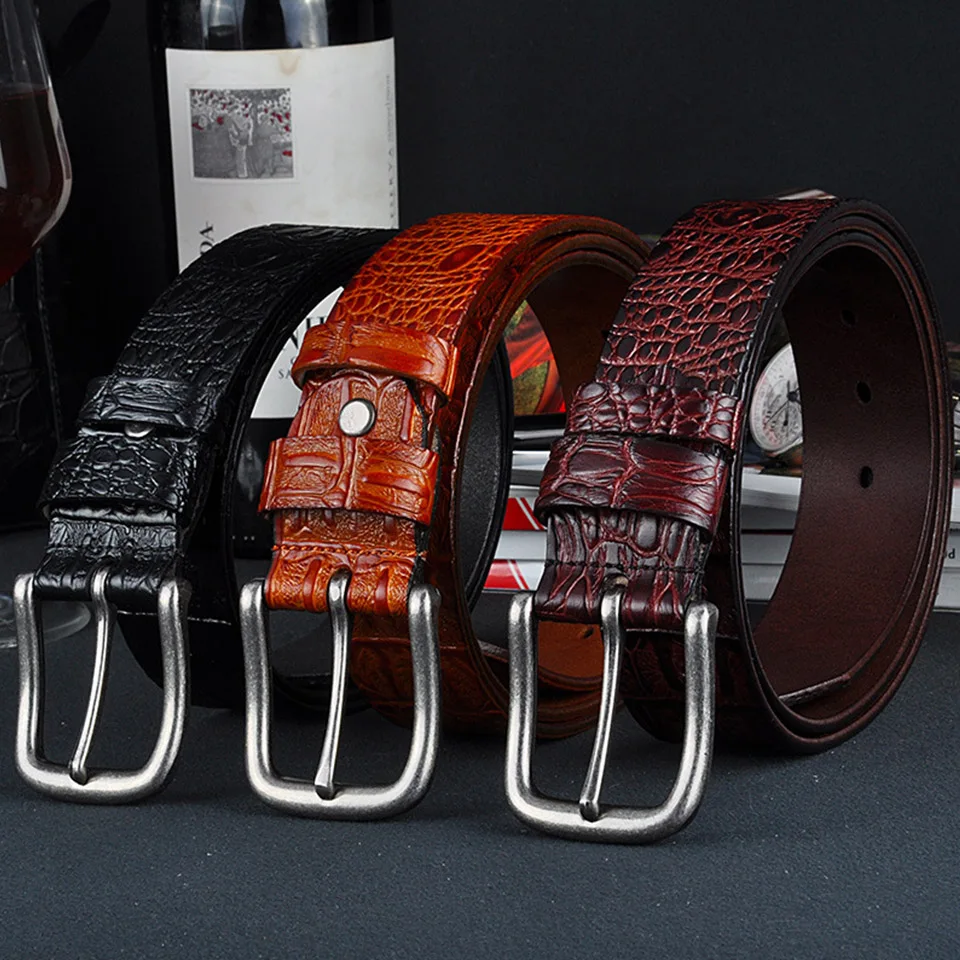 Men And Women Wide Leather Belt High Quality Crocodile Grain Belt Stylish Personality Versatile Design Golf Pin Buckle Belt A261