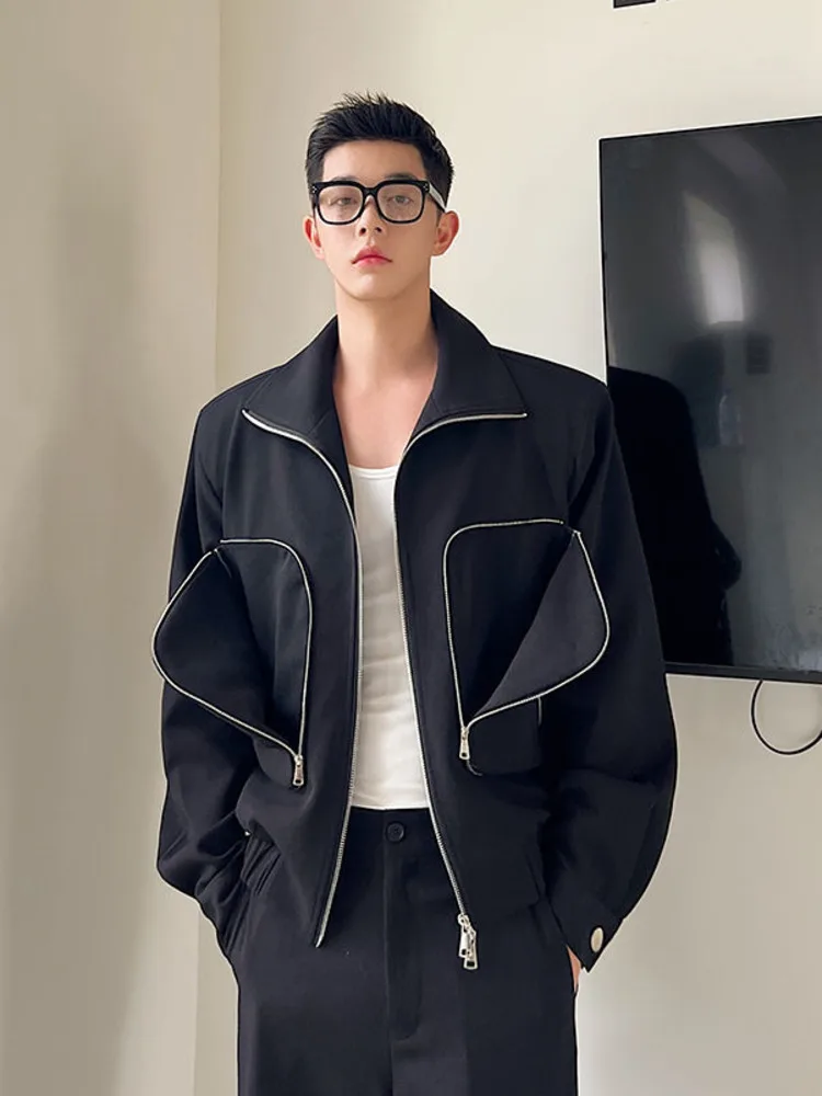 

SYUHGFA Men Clothing Jacket 2022 Autumn Turn Down Collar High Quality Loose Coat Big Pockets Irregular Zipper Jackets