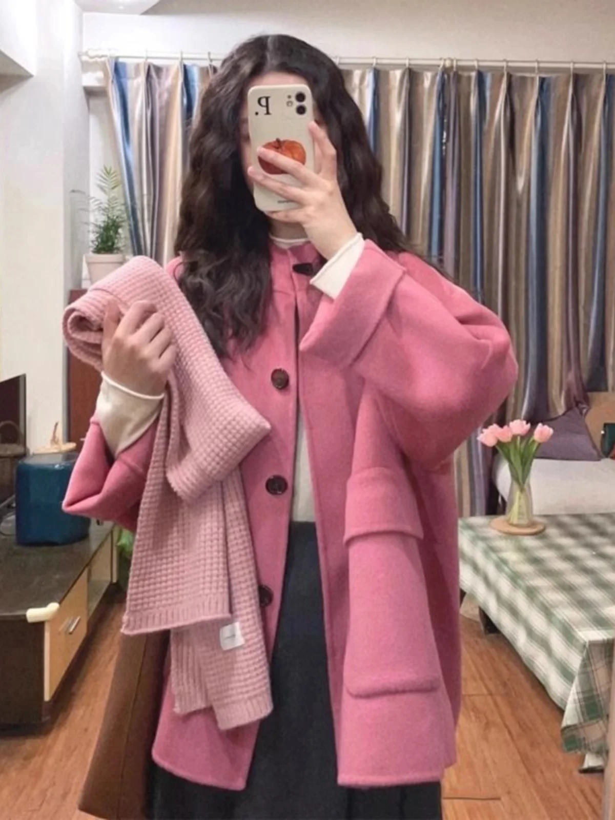 Высококачественное розовое шерстяное пальто больших размеров осенне-зимнее