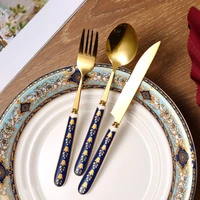modern birthday cutlery set stainless steel full kitchen designer fork spoon knife dinner coffee porcelain talheres