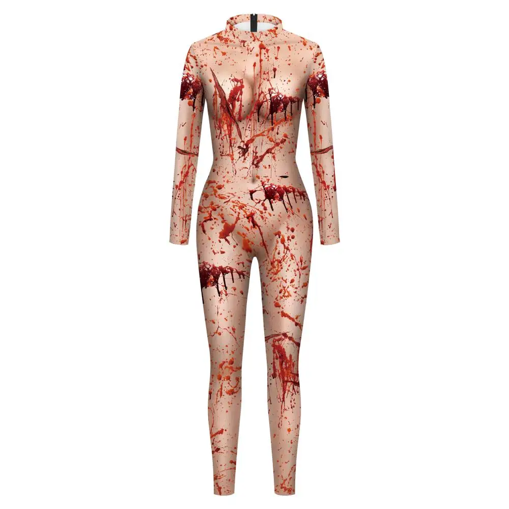 FCCEXIO Bloody Bloodstains 3D Print Women Sexy Jumpsuit Halloween Horror Carnival Cosplay Costumes Fancy Bodysuit Party Rompers images - 6