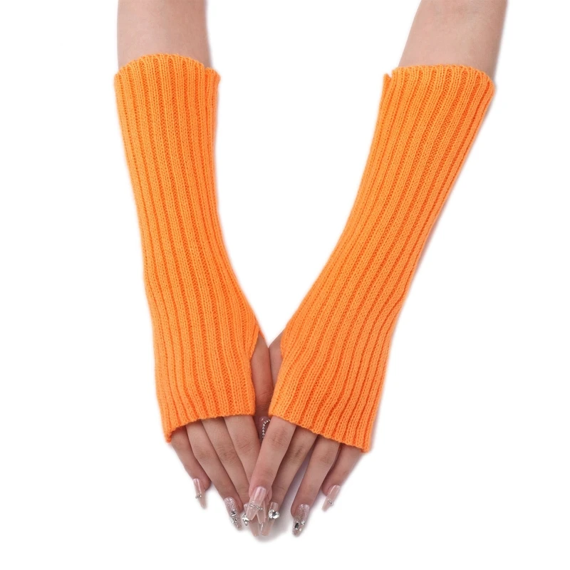 

Delicate 30cm Arm Cover Half Finger Arm Sleeves Solid Color Knitted Fingerless Gloves for Outdoor Activities Cycling
