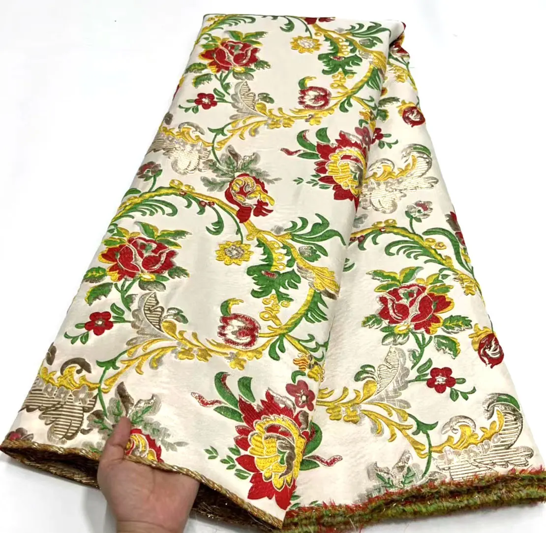 

Новейшая африканская жаккардовая Кружевная Ткань 5 ярдов французская кружевная вышивка нигерийская парчовая ткань для свадебного платья NMH5398