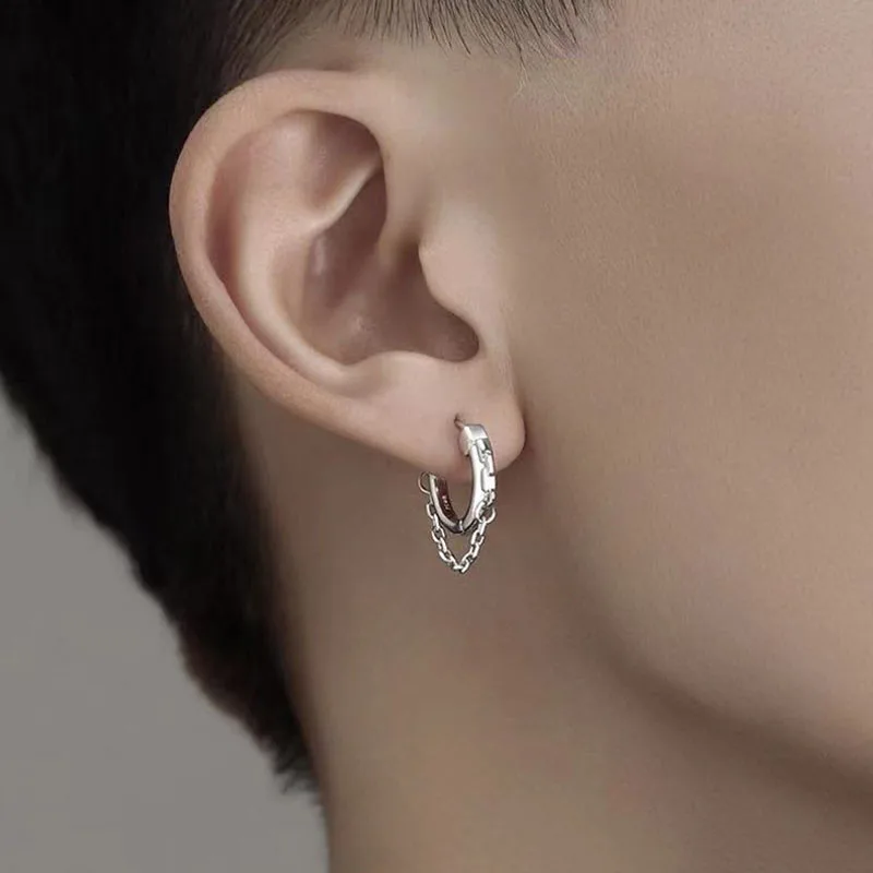 

VENTFILLE 925 Stamp Silver Color Chain Earring For Women Man Hip Hop Double Layer Cool Jewelry Birthday Gift Dropshipping