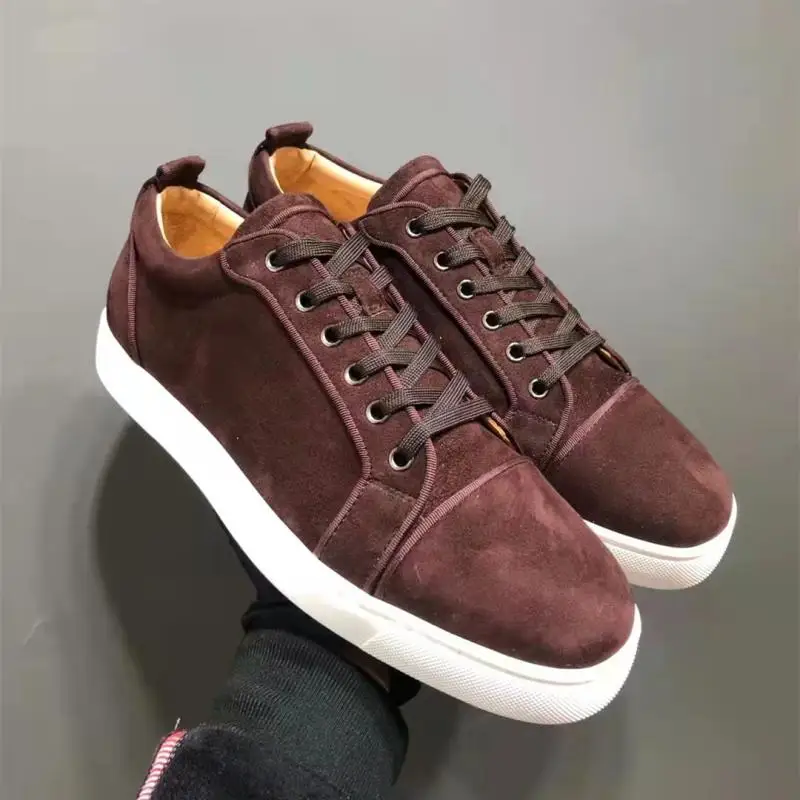

Luxury Low Top Red Bottom Shoes For Men Brown Suede Leather Casual Flats Loafers Sneakers Couple Shoes Mens Trainers