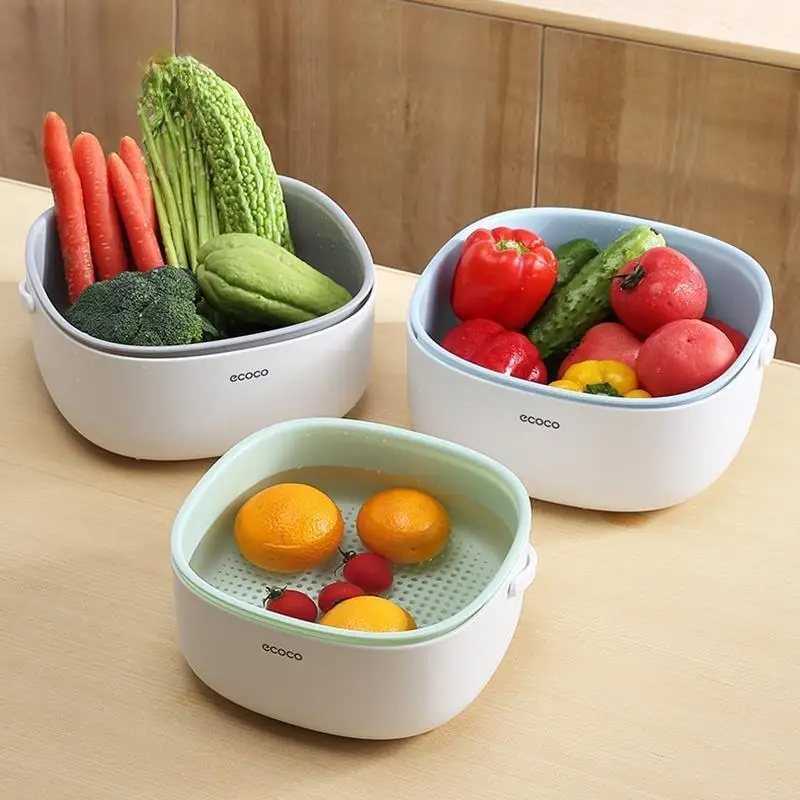 

ECOCO Portable Double-layer Drain Basket Filter Mesh Basket Clean Drain Basket for Kitchen Fruit and Vegetable Filter Clean Tool