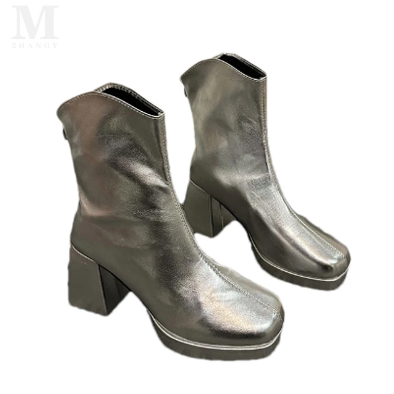 Женские ботильоны на платформе кожаная обувь высоком массивном каблуке женская