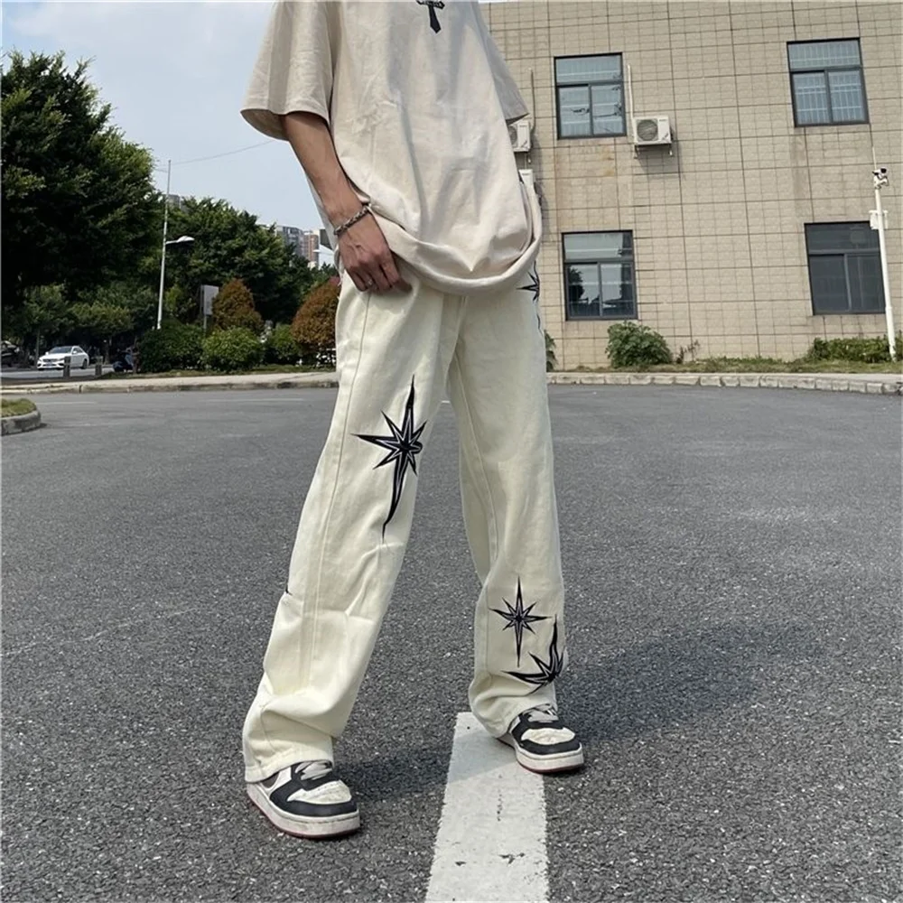 Men's Jeans Y2K Retro Embroidered Denim Trousers High Street Wide Leg Pants Street Loose Casual Jeans Letter Patch Pants Men