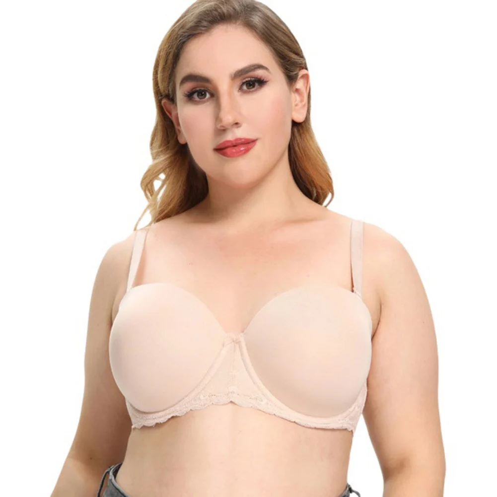 

Fashion Seamless Strapless Bra Thin Cup Anti-slip Steel Ring Gathered Push Up Bras Lace Underwire Large Lingerie Plus Size