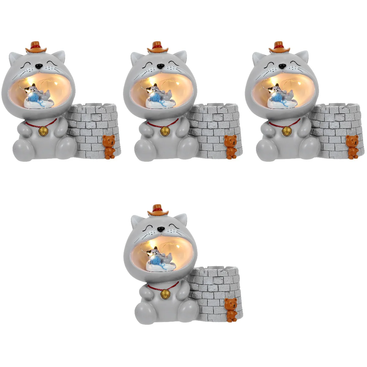

4pcs Cartoon Holder Decorative Animal Pen Holder Glowing Holder Stationery Desk Tidy Organizer