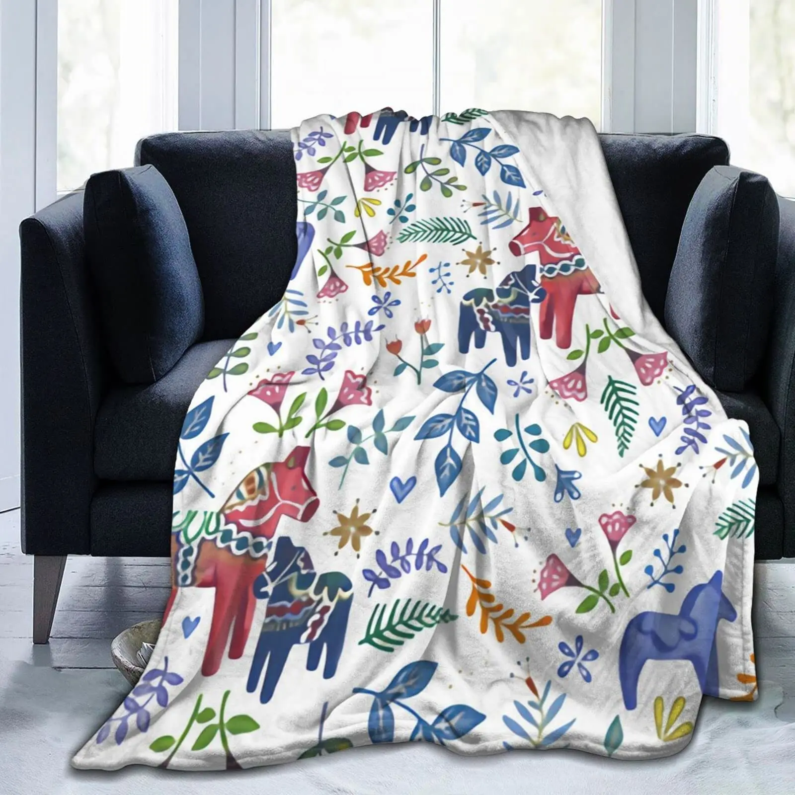 

Фланелевое флисовое покрывало для дивана, легкое плюшевое мягкое одеяло с цветочным рисунком шведских лошадей, диванов и кроватей