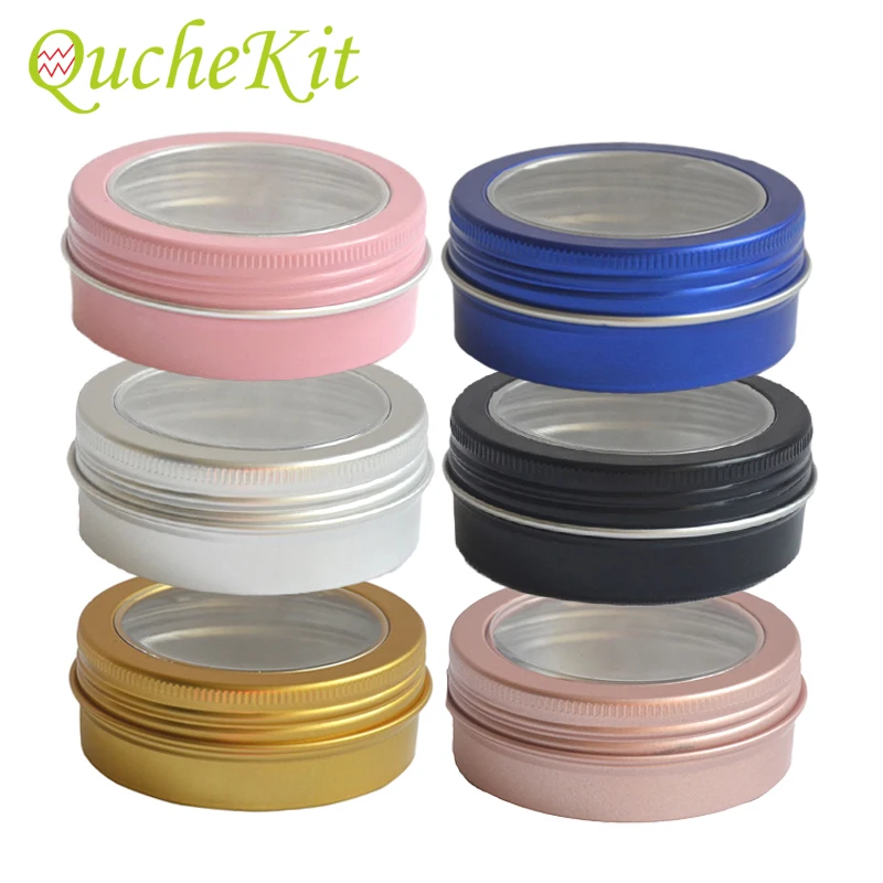 50/20/10Pcs 60g 80g Empty Silver Aluminum Tins Cans With Window Lip Balm Tin Cosmetic Container Tea Jewelry Storage Organizer