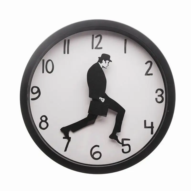 

High Quality Wall Mount Clock Quartz Clock Round Shape Silly Walk Funny Cloc Silent Clocking Sweep Second