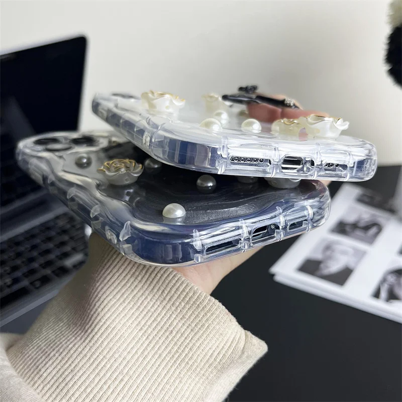 Роскошный мягкий чехол с полным покрытием Цветочная бабочка жидкий блеск для iPhone