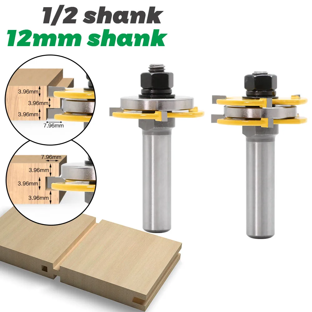 

2PC/Set 1/2" 12.7MM 12MM Shank Milling Cutter Wood Carving Joint Assemble Router Bits Tongue & Groove T-Slot Milling Cutter Wood