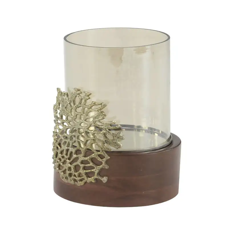 

Luxurious 12 X 6 Inch Wood, Glass & Metal Coral Candle Holder, Ideal Home Decor Accent for Any Room