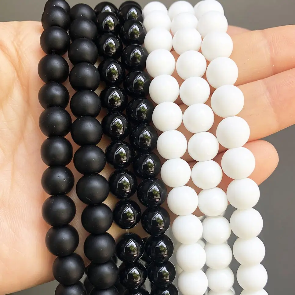 

Natural Stone White Black Dull Polish Matte Agates Onyx Smooth Round Beads For Jewelry Making DIY Bracelet 15'' 4 6 8 10 12mm