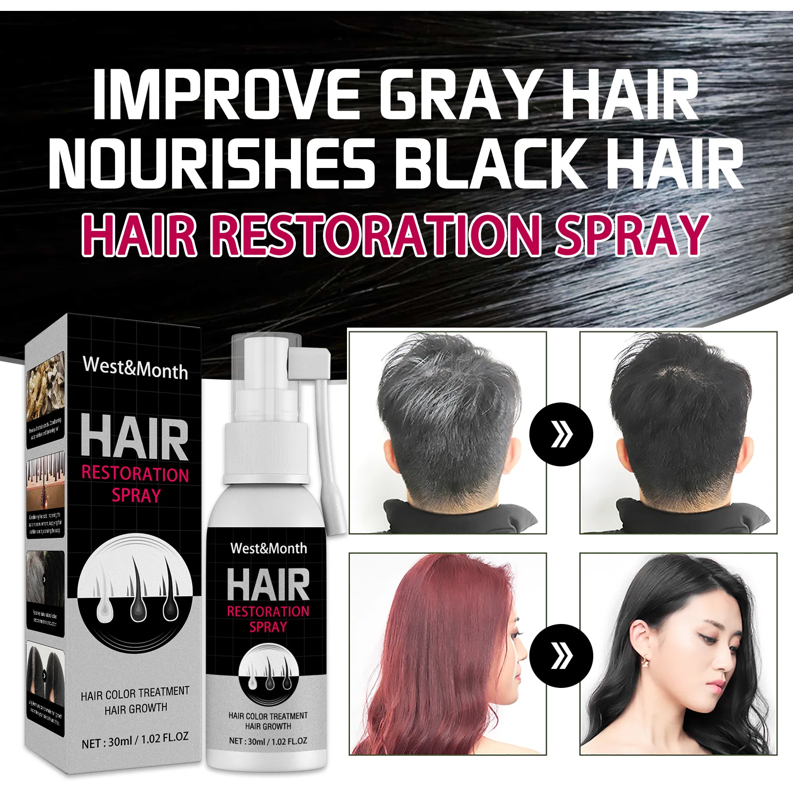 

White To Black Black Hair Spray Herbal Extract Nutrition Nourishing Repair White Hair Head Turn Black Nourishing Hair Liquid