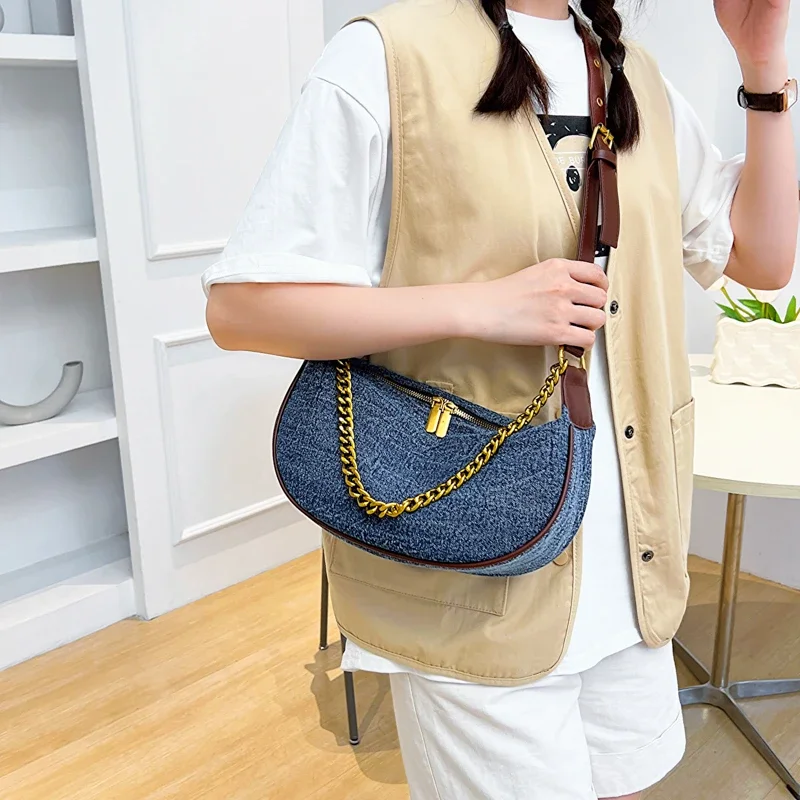 

Hot Selling Denim Women's Bag Fashionable and Casual Chain Crossbody Bag Versatile Youthful and Foreign Your Lady's Shoulder Bag