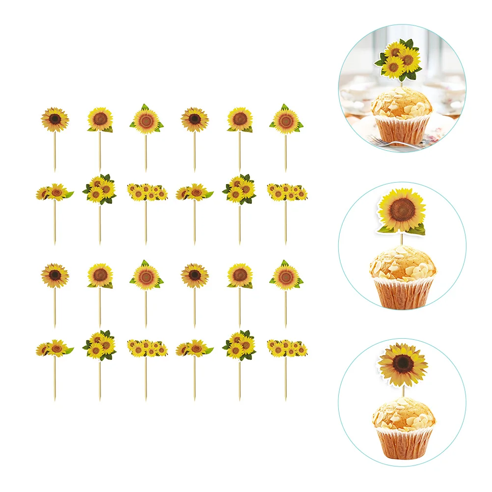 

24pcs Birthday Cake Toppersssss Cake Topper Yellow Flower Toppers for Shower Birthday Party Cake