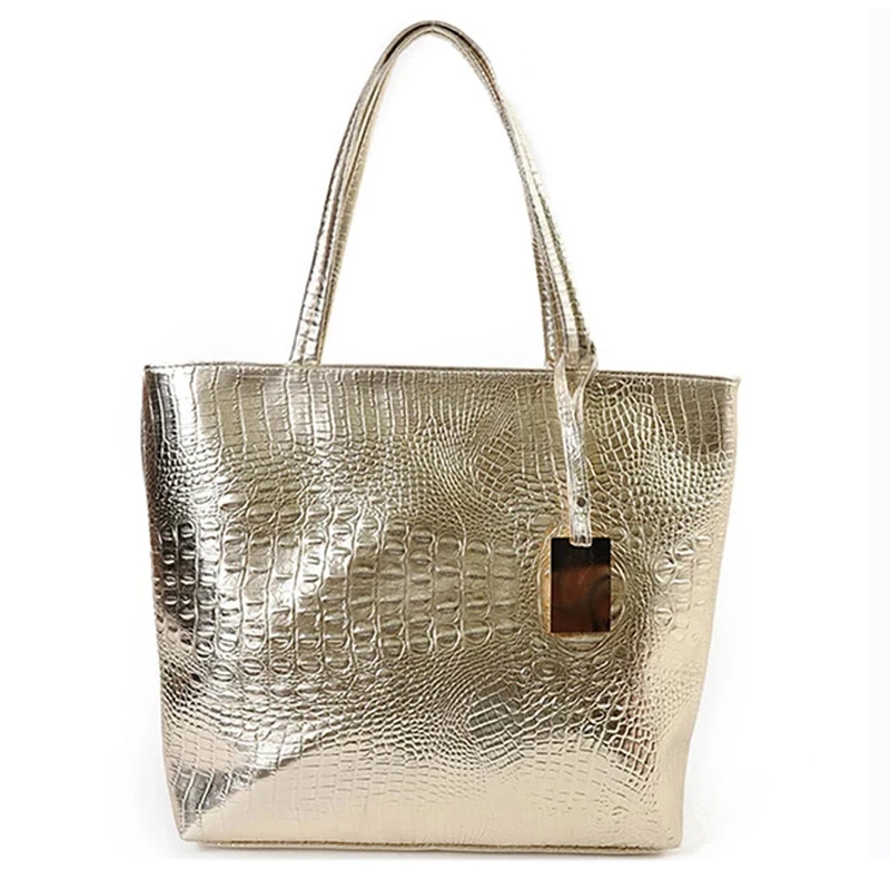

Брендовые модные повседневные женские сумки на плечо, серебристые, золотые, черные, крокодиловые Сумки из искусственной кожи, женские большие сумки-тоут, женские сумки