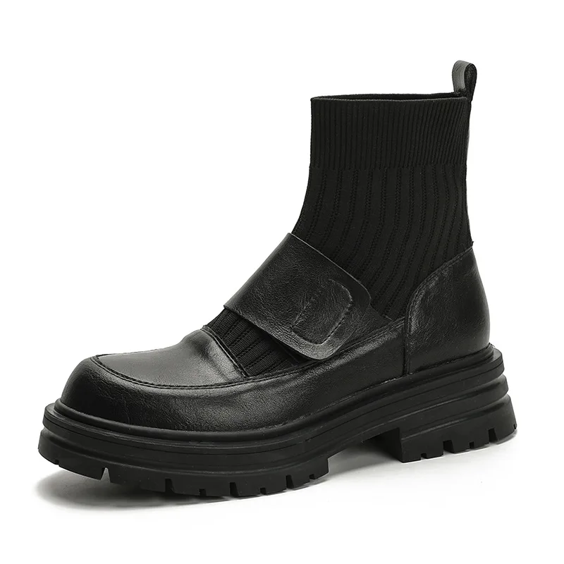 Women Platform Chelsea Sock Boots Autumn Winter New Fashion Ankle Genuine Leather Casual Shoes Motorcycle Botines De Mujer Sexy