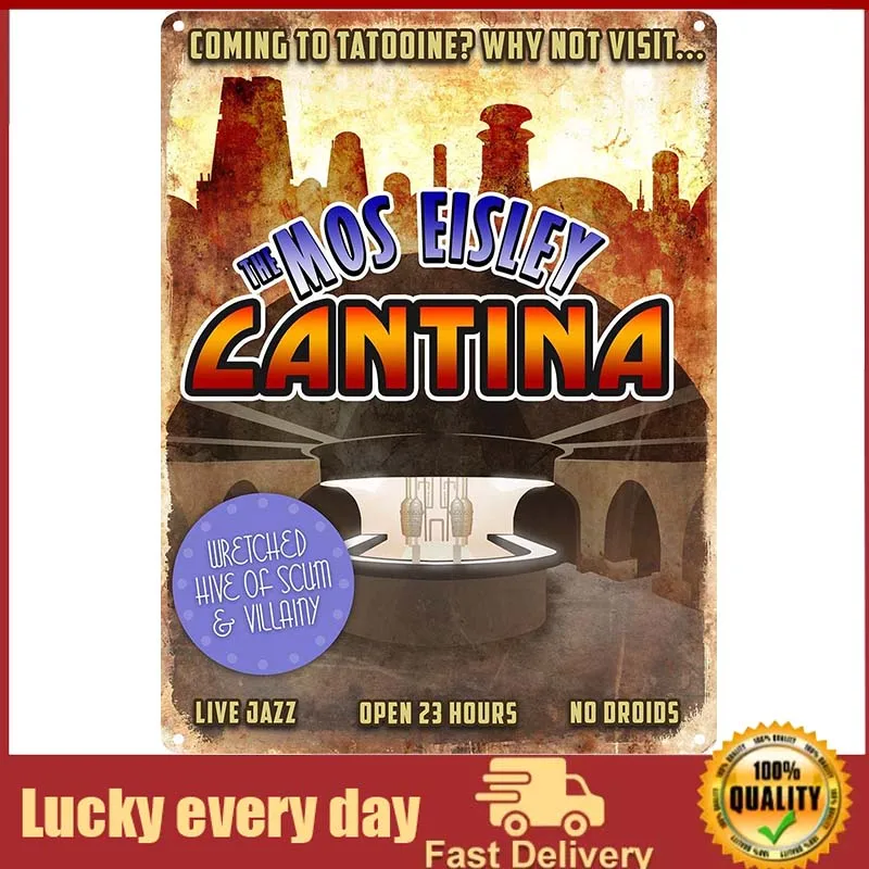 

HomDeo Vintage Metal Signs Coming to Tatooine, The Mos Eisley Cantina Tin Sign Home Man Cave Vintage Style Farm Unique Wall