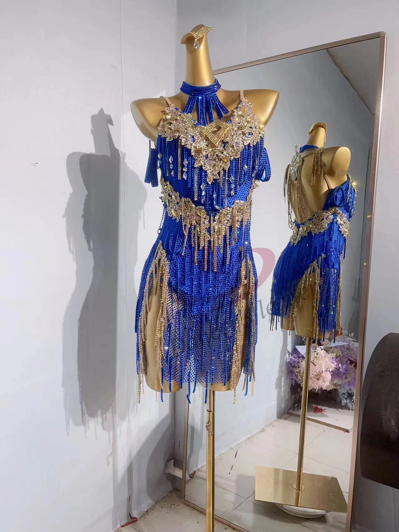 

Latin Dance Competition Women's Clothing Children's High end Customized Diamond Chain Cha Tango Show Blackpool Dress