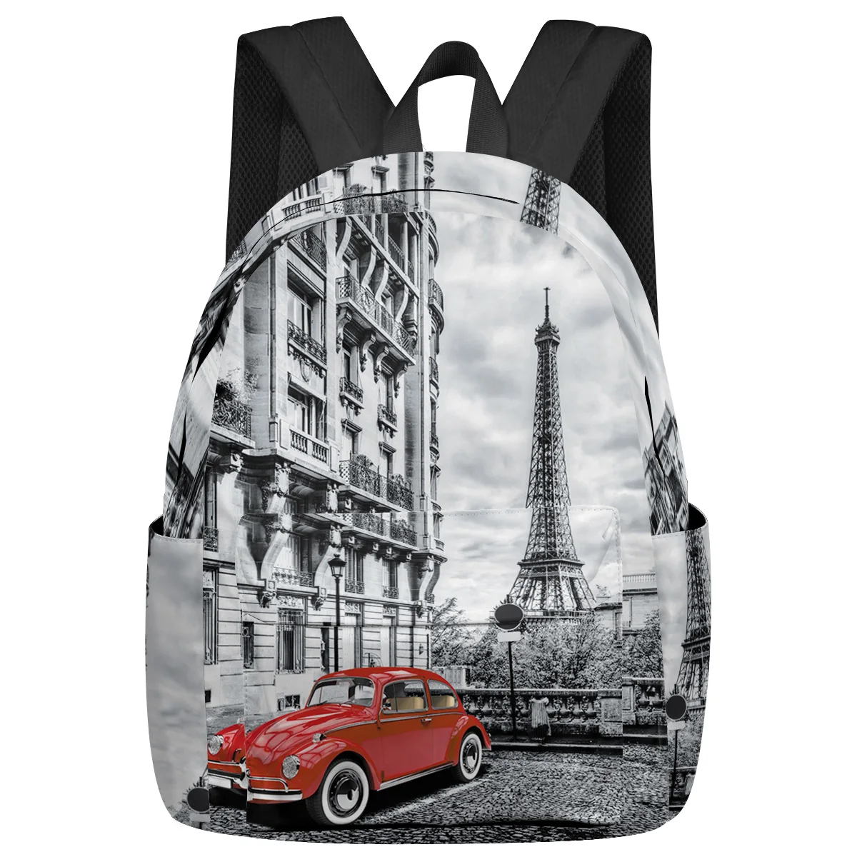 Mochilas Rojas Vintage Car Paris Tower Street para adolescentes, bolsas escolares para...